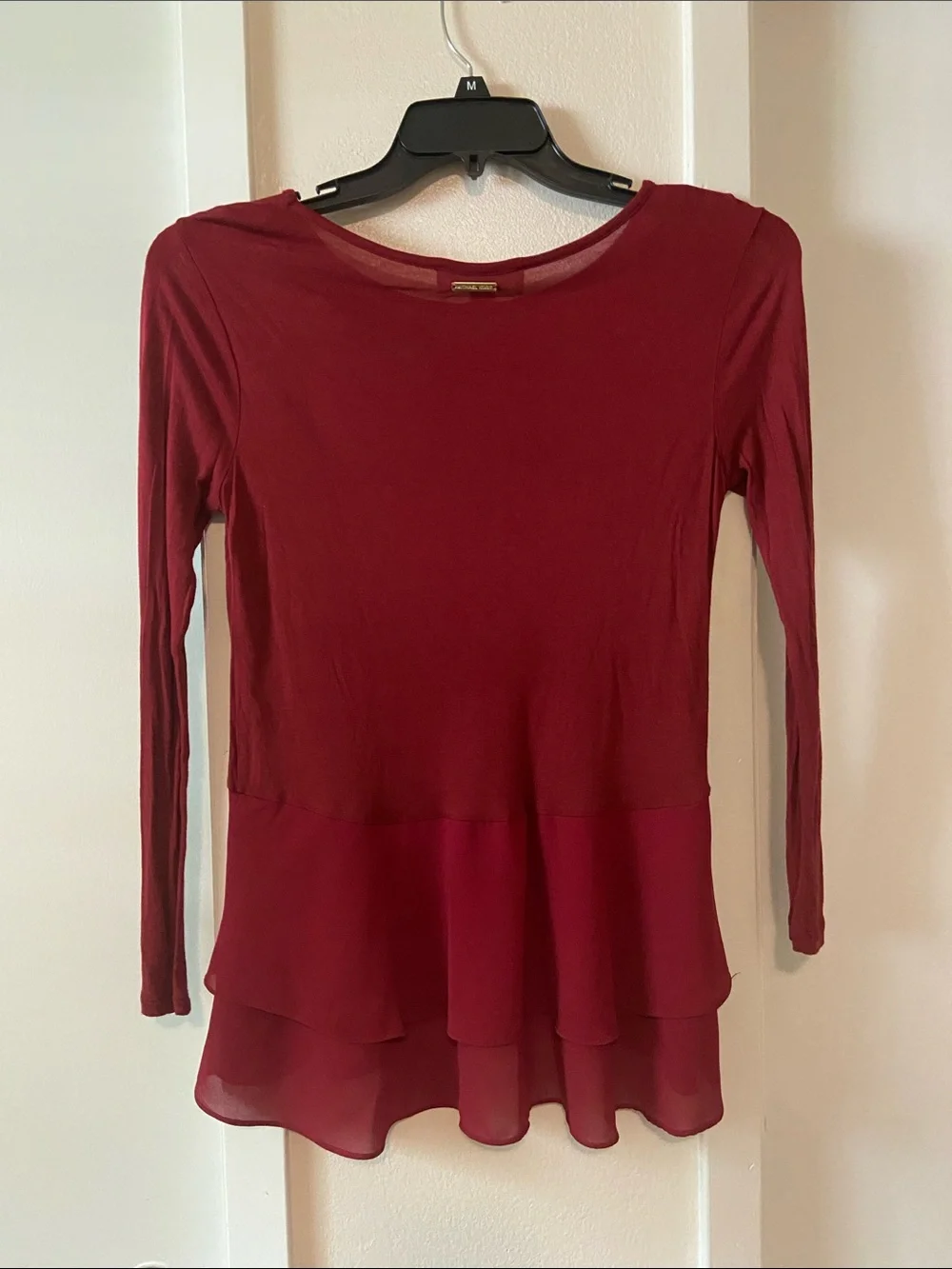 Michael Kors Burgundy Layered Hem Long-Sleeve Top